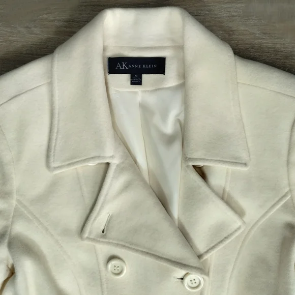 Vintage Anne Klein AK Cream Wool Coat Medium Double Breasted Quite Luxury Y2K - Picture 3 of 9